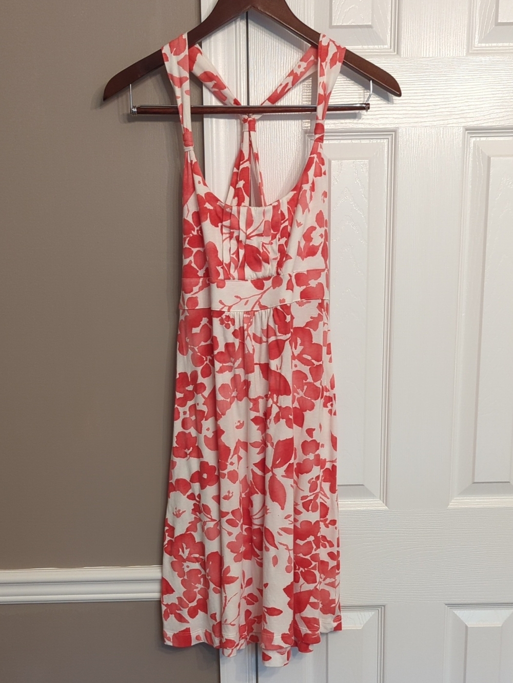 American Eagle Coral Floral Racerback Dress Sun Dress with Tie waist